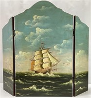 Vintage Ship Painted Fire Screen