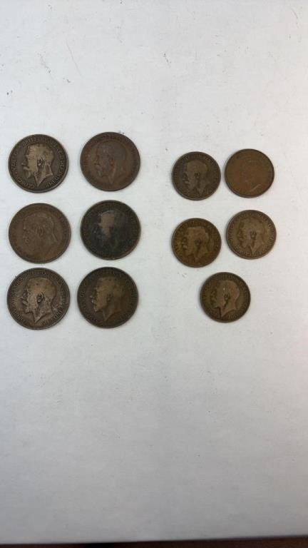 ANTIQUE GREAT BRITAIN PENNY & HALF PENNY COINS