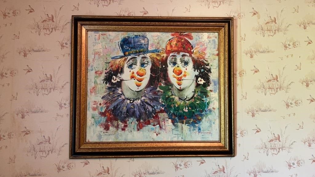 Clown Painting on Canvas, Signed & Nicely Framed,
