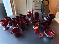 Vintage Ruby Red Goblet, Cups, Small Pitcher, Misc