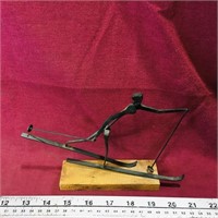 Metal & Wood Base Skier Figurine (Vintage)