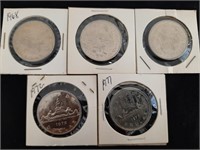 1968-1977 Canadian One Dollar Coins - 5 Coins