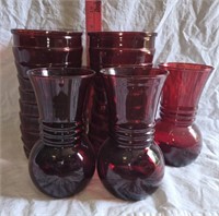 Vintage Red Glass Topsy Turvy Vases & Bud Vases