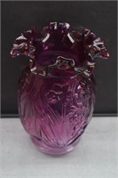Fenton Mulberry Daffodil Vase W/ Ruffled Rim