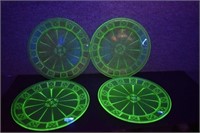 4 Jeannette Doric Uranium Glass Dinner Plates