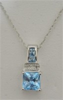 10kt White Gold Blue Topaz Diamond Necklace