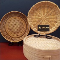 3 Vtg Chinese Rattan Bamboo Finds, Lg Steamer,