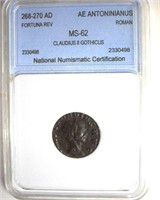 268-270 AD Fortuna Rev Claudius II Goth NNC MS62