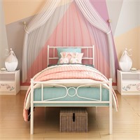 GIME White Twin Bed Frame w/ Storage  Metal