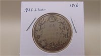 1916 Canadian 50 Cent / Half-dollar Coin