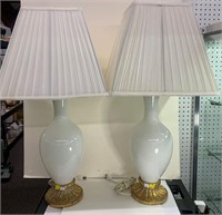 Pair Of White Glass Parlor Lamps