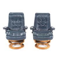 Pair of designer style swivel chairs and ottoman