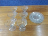 Tray lot of etched glass