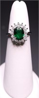 Sterling oval cut emerald ring, lab created