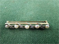 1.5" pin, genuine pearl and diamond pin