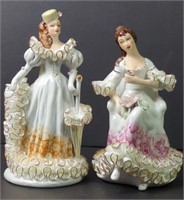 Vtg Atelier Romania Porcelain Lace Figures x 2