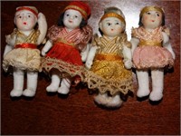 Vintage 4 mini bisque jointed dolls 1 3/4"t