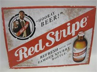 22" x 16" Red Strip Beer Stamped Metal Bar Sign