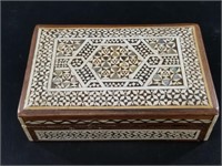 Syrian wood box with bone and abalone inlay, 6 1/4
