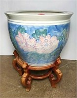 Asian Stoneware Vase in Flower Theme