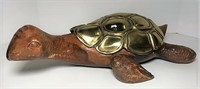 Carved Wood Turtle with Metal Shell