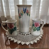 Beautiful Pottery Vase and Mugs, unknown maker, 9