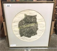 VINTAGE KEN JENSEN STUDIO PROOF, OWL, FRAME AS IS