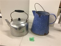 metal tea pot & enamel coffee pot, no lid
