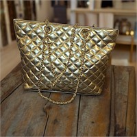 Quilted Style Gold Tote Handbag/Purse