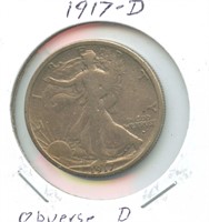 1917-D Obverse D Walking Liberty Silver Half