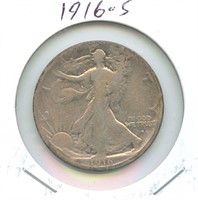 1916-S Walking Liberty Silver Half Dollar