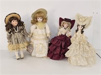 4 COLLECTOR DOLLS - TALLEST IS 19"