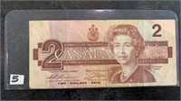 1986 Canadian 2 Dollar Bill