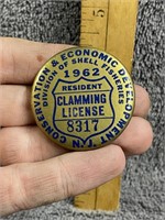 1962 New Jersey Clamming License Pinback