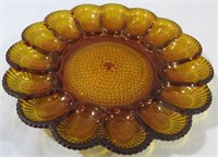 DARK AMBER INDIANA GLASS HOBNAIL DEVILED EGG DISH