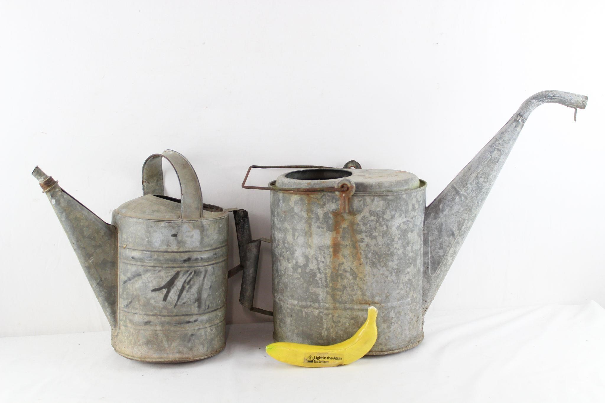 Pair Vintage Rustic Metal Watering Cans