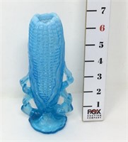 Blue Opalescent Glass Corn Vase