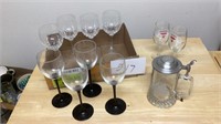 4 short stem, flour  long-stem tumblers, and cups