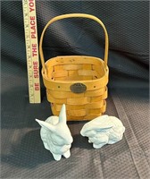 Peterboro Basket & 2 Porcelain Bunnies eBay!