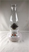 Antique Hand painted milk glass oil lamp