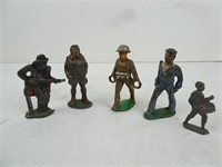 Lot of 5 Antique Lead Toy Figures - Soldiers