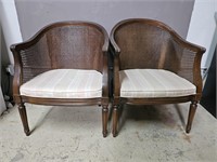 2 Vintage French Barrel Cane Side Chairs
