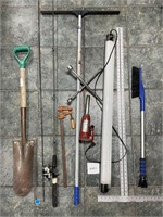 Shovel, Fishing Poles, Ice Scraper, and More