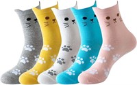 One Size Women's 5 Pairs Colorful Cute Cartoon Cat