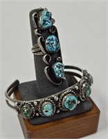 Navajo Sterling Turquoise Bracelet & Ring Set