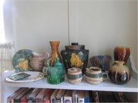 GROUP OF PLATES, POTTERY VASES, PITCHER, SMALL