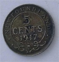 1917C NFLD Silver 5 Cent Coin