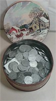 Vintage Tin W/ Lot Of Older French Francs