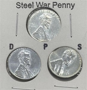 1943 P,D,S Steel Cents - BU