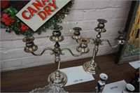 pair of tall 3-branch candlebras- silver-plated,
